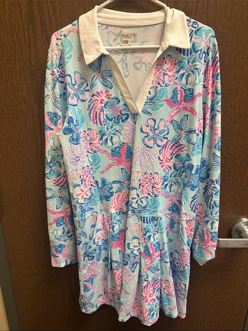 Lilly Pulitzer Seafoam Floral Shell Print Long Sleeve Dress in Pink and Blue